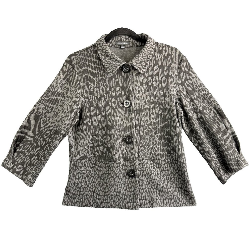 Notations Grey Abstract Animal-Print Button Jacket — Size S